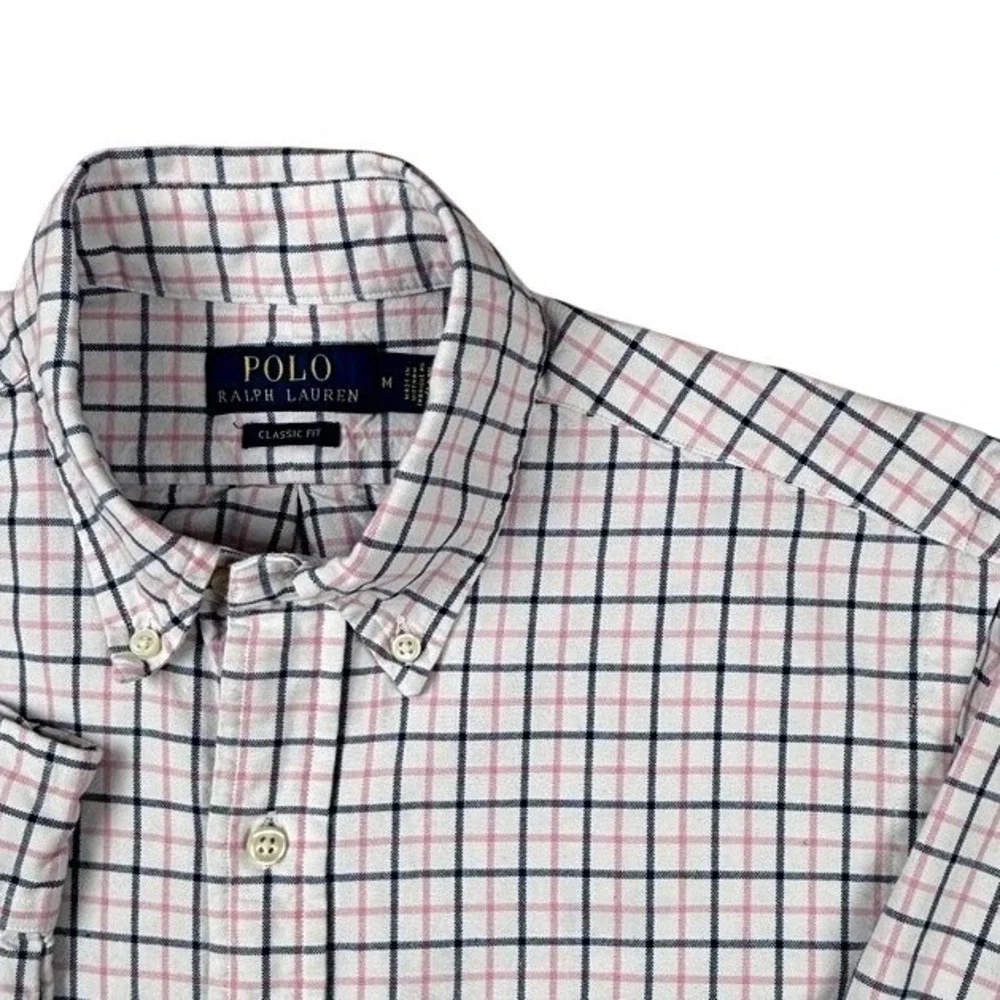 Polo Ralph Lauren Mens Classic Fit Pink Navy Tattersall Check Shirt M